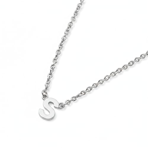 OAK & LUNA Inez Initial Necklace - Gold Plated & Sterling Silver — A-Z Letter Pendant on 15″ + 2″ Adjustable Cable Chain - color: 925 Sterling Silver, style: Letter S