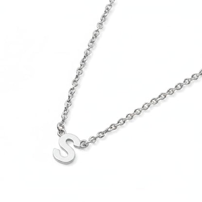 OAK & LUNA Inez Initial Necklace - Gold Plated & Sterling Silver — A-Z Letter Pendant on 15″ + 2″ Adjustable Cable Chain - color: 925 Sterling Silver, style: Letter S