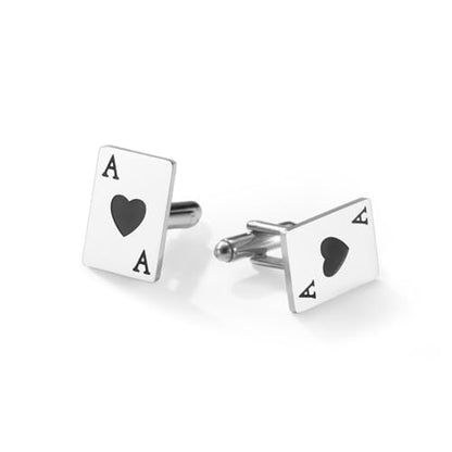 Cufflinks for Men Delicate Stainless Steel Wedding Business Cufflinks Gifts for Groom Husband French Shirt Accessories - style: Ace of Spades-Silver