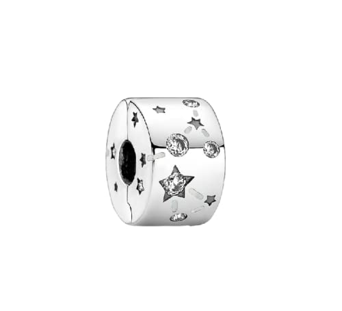 925 Sterling Silver Charms for Bracelets Necklaces Dangle Pendant With 5A Cubic Zirconias Bead Charm for Women DIY Jewelry - style: Star fixing clip