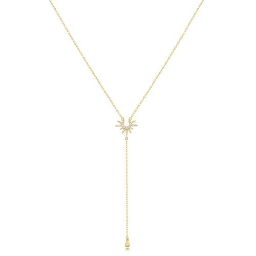 14K Gold Plated Layered Lariat Necklace for Women - Waterproof Non-Tarnish Dainty Gold Chain Necklace, Long Boho Statement Jewelry for Wedding, Prom, Summer Vacation Gifts - color: CZ Y Necklace-Gold
