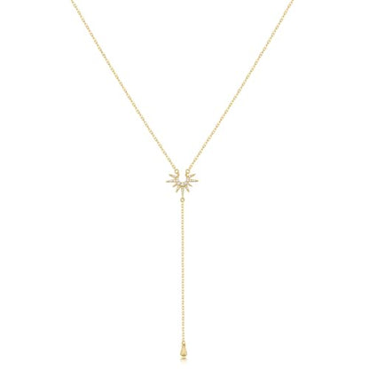 14K Gold Plated Layered Lariat Necklace for Women - Waterproof Non-Tarnish Dainty Gold Chain Necklace, Long Boho Statement Jewelry for Wedding, Prom, Summer Vacation Gifts - color: CZ Y Necklace-Gold