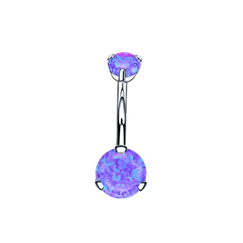 VOJO G23 Titanium Belly Button Rings Cubic Zircon Opal Hypoallergenic Threaded 14G Diamond Navel Body Piercing Jewelry Birthstone for Women - color: Claw Dark Purple Opal