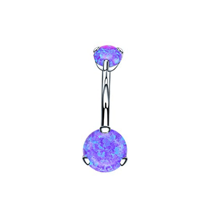 VOJO G23 Titanium Belly Button Rings Cubic Zircon Opal Hypoallergenic Threaded 14G Diamond Navel Body Piercing Jewelry Birthstone for Women - color: Claw Dark Purple Opal