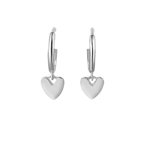 Cute Heart Love Dangle Drop Cartilage Small Huggie Hoop Earrings for Women Dainty Lightweight Sweet Love Heart Earrings 14k Gold Plated Tiny Hoops Earrings - color: Silver
