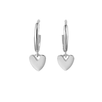 Cute Heart Love Dangle Drop Cartilage Small Huggie Hoop Earrings for Women Dainty Lightweight Sweet Love Heart Earrings 14k Gold Plated Tiny Hoops Earrings - color: Silver