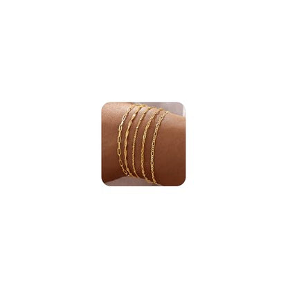 Gold Bracelets for Women, 14K Gold Plated Stackable Bracelet Stack Set Adjustable Charm Small Square Chain Snake Link Layered Waterproof Jewelry Sets Gifts - color: Bracelets-2 Gold