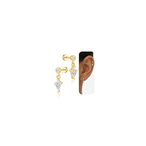 Flat Back Earrings for Women Cartilage Helix | Comfortable Dainty Cute Dragon Bee Bird Phoenix Dragonfly Cute Animal Leaf Spiral Rhombus Design Flatback Stud Earrings - color: gold dangle