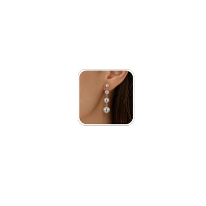 Long Chain Pearl Dangle Earrings for Women | 4Pcs Pearls, 14K Gold Plated, Dainty Tassel Drop, Lightweight Pearl Dangly Earring, Wedding Jewelry Gifts - color: Gold-Large