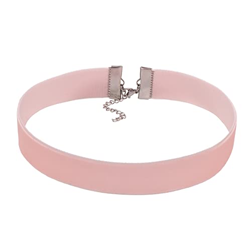 Paialco 3/4" Pale Pink Velvet Ribbon Gothic Choker Necklace 12-15 Inches, Basic Plain Belt