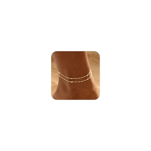 Warshion Ankle Bracelets for Women - 14K Gold Plated Waterproof Gold Anklet Delicate Chain Women's Anklets Summer Beach Pearl Jewelry Layering Gift Non Tarnish - style: ANKLETS-G