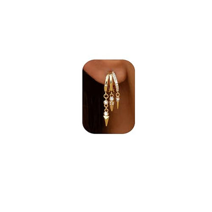 MILACOLATO 925 Sterling Silver Dangle Earrings for Women Hypoallergenic | Trendy 14K Gold Plated Triple Huggie Hoop Earrings Dainty Chain Drop Cubic Zirconia Earring Statement Hoops Fashion Jewelry - color: 3 Arrows