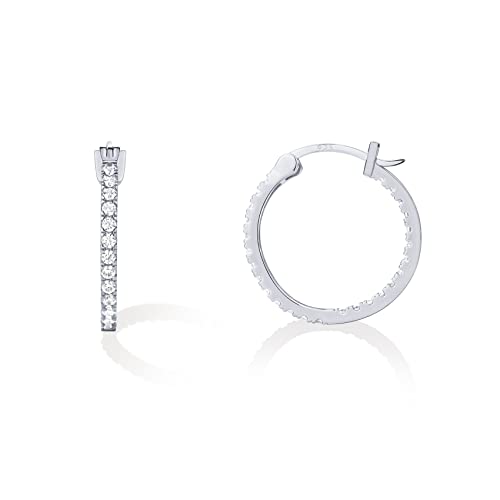 PAVOI 14K Gold Plated 925 Sterling Silver Post Cubic Zirconia Hoop Earrings | 925 Sterling Silver Posts, Cubic Zirconia Hoop Earrings for Women, Rhinestone Hoop Earrings, Sparkly Hoops - color: White Gold, size: 20 Millimeters