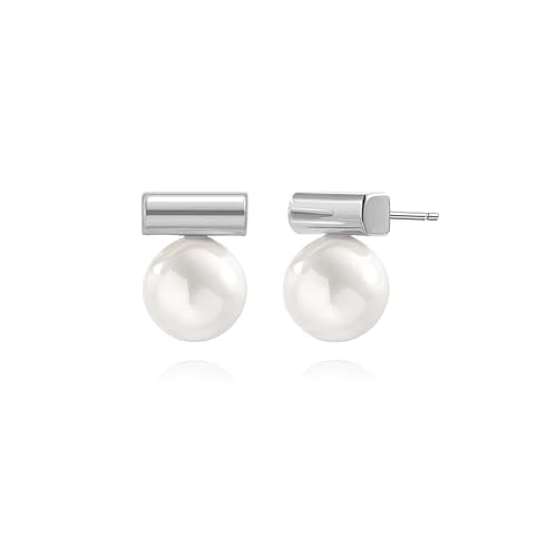 925 Sterling Silver Hoop Handpicked AAA+ Quality 7.5-8mm White Freshwater Cultured Pearl Dangle Drop Earrings Jewelry for Women - color: 8. Silver Plated Bar