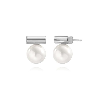 925 Sterling Silver Hoop Handpicked AAA+ Quality 7.5-8mm White Freshwater Cultured Pearl Dangle Drop Earrings Jewelry for Women - color: 8. Silver Plated Bar