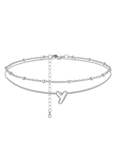 ChainsHouse Initial Ankle Bracelets for Women Waterproof, 14K Gold Plated Layered Initial Anklets Non Tarnish, Adjustable Stainless Steel Women's Ankle Summer Beach Foot Jewelry - color: Stainless Steel, size: Initial Y