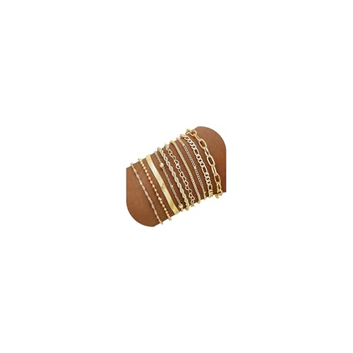 10 Pcs Gold Bracelets for Women, 14K Gold Plated Stackable Cuban Link Paperclip Chain Bracelet Set, Dainty Gold Bracelets Stack Jewelry - color: Gold