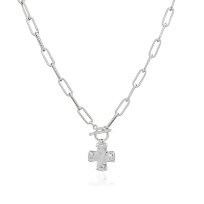 Chunky Cross Necklace for Women Trendy 14K Gold Silver Plated Statement Big Cross Pendant Paperclip Chain Charm Necklaces Religious Faith Easter Basket Stuffers Baptism Costume Jewelry Gift - color: White Gold-Toggle-0.8 inch pendant