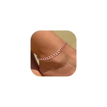 U7 Ankle Bracelets for Women Stainless Steel Waterproof Tarnish Resistant | 18K Gold Plated/Silver/Rose Gold Anklets, Cuban Chain Anklet Bracelets, Perfect for Summer Beach and Vacation Outfits - color: Rose Gold Plated-7mm-Cuban Chain