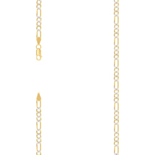 JewelryWeb 925 Sterling Silver Pave Super Flat Figaro Chain Two Tone 4.0mm Anklet Anklet for Women and Men - size: 9 inches