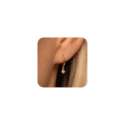 Gold Opal Huggie Earrings for Women, Minimalist Small Hoop Earrings with Zircons - color: gold C