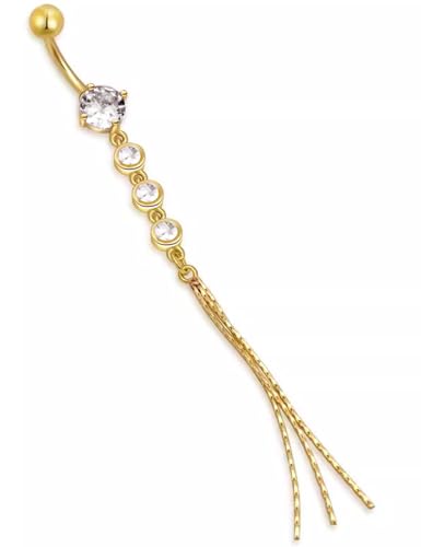 JAJAFOOK Surgical Steel Cubic Zirconia Long Dangle Navel Ring Sexy Body Piercing Belly Button - color: White