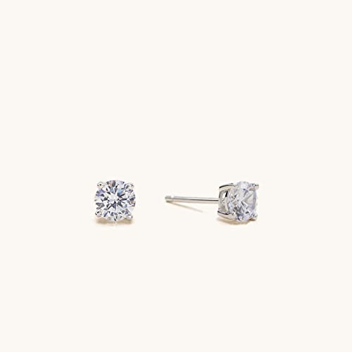 925 Sterling Silver 4 Prong Cubic Zirconia Stud Earrings for Women, Hypoallergenic, Sizes 2mm-6mm - color: Silver, size: 5mm