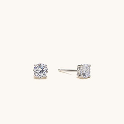925 Sterling Silver 4 Prong Cubic Zirconia Stud Earrings for Women, Hypoallergenic, Sizes 2mm-6mm - color: Silver, size: 5mm