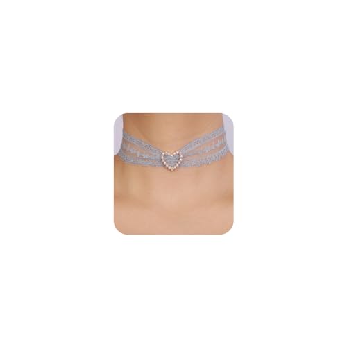 Vintage Lace Bowknot Choker Lace Pattern Collar Choker Gothic Bow-knot Neckchain Dainty Bow-knot Collar Necklace Halloween Costume Necklace for Women (blue)