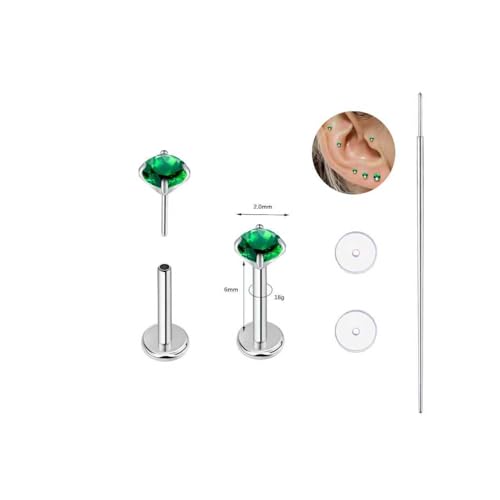 BelezaDosas G23 Titanium Labret Studs 16G Threadless Push-in Press Fit Lip Cluster Tragus Helix Lobe Conch Rook Medusa Cartilage Monroe Earring Push Back Piercing Jewelry - color: 18g6mm2.0 po gr