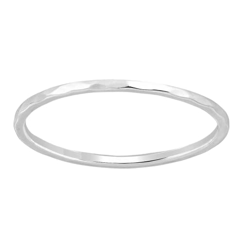 Melanie Golden Jewelry Thin Hammered Texture Stacking 1mm Skinny Ring in Silver, Gold, or Rose Gold | Comfort Fit | USA Sizes 2-12