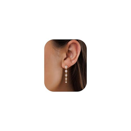 Dangle Earrings for Women - 14K Gold/White Gold/Rose Gold Plated Butterfly Heart Star Hoop Chain Long Tassel Cubic Zirconia CZ Dangle Earrings - color: Thin Line 181