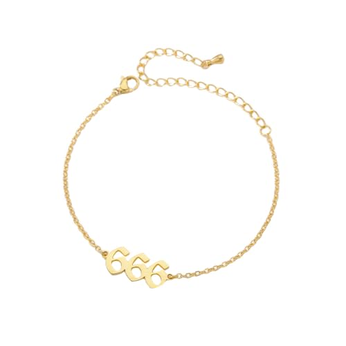 PAURO Women's Angel Number Bracelet Ankle Anklet Chain Adjustable | Stainless Steel, Minimalist Numerology Spiritual Statement Jewelry Gift - color: Gold 666, 5.5+2.8inch
