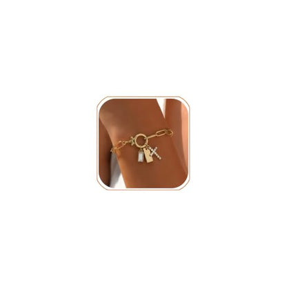 Initial Cross Charm Bracelet, 18K Gold Plated Dainty Paperclip Link Chain Bracelets for Women, Non Tarnish, A-Z Letter Bracelet Personalized Gifts Gold Jewelry for Women - color: Letter-H2