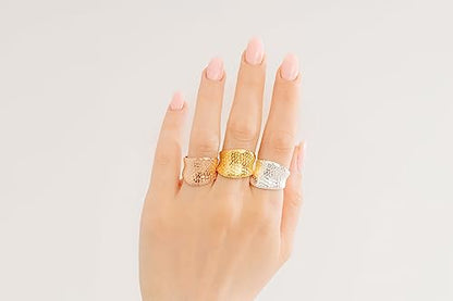 Handmade Hammered Sterling Silver Wide Band Ring - color: Brass (Silver)