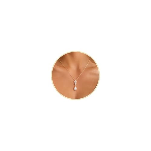 Pearl Necklaces for Women 14k Gold/White Gold Plated CZ Diamond | Dainty Cubic Zirconia Necklace, Bridal Bridesmaids Wedding Jewelry Gifts - color: Gold CZ Leaf Teardrop Pearl