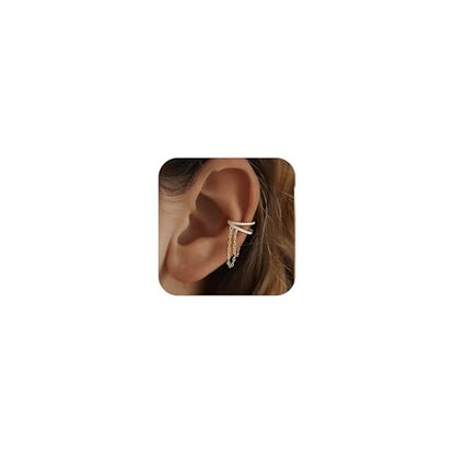 925 Sliver Sterling CZ Ear Cuff Tassels Wrap Clip Earrings for Women 14k Gold Plated No Piercing Cuff Earrings Chain to Daughter Wrap Earrings Tassel Clip On Ear Wedding Birthday Jewelry Gift