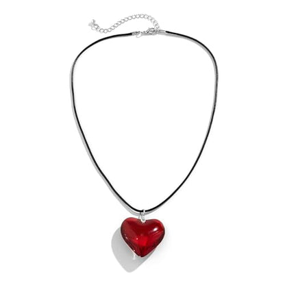 Yocoyee Dainty Colorful Glass Heart Shape Pendant Necklace Stainless Steel Link Rope Chian Love Heart Charms Pendant Necklace Y2K Trendy Jewelry Accessories for Women Jewelry - color: Red Rope