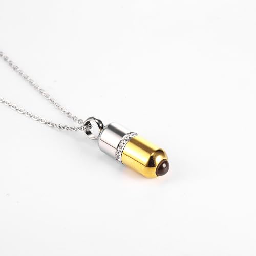 Stainless Steel Pill Cremation Urn Pendant Necklace Fashion Trendy Ash Urn Keepsake Jewelry Gift - color: Gold
