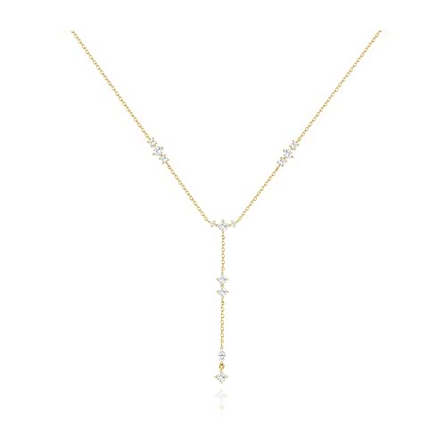 LuckFairy Lariat Necklace for Women，Dainty Gold Long Necklaces 14k Gold Plated CZ Lips Bead Y-Shaped Drop Chain Necklace Simple Gold Layered Necklaces for Women Trendy Gold Jewelry Gifts for Women - color: Gold-dainty long necklace