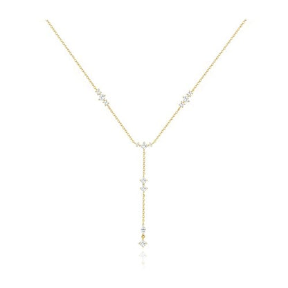LuckFairy Lariat Necklace for Women，Dainty Gold Long Necklaces 14k Gold Plated CZ Lips Bead Y-Shaped Drop Chain Necklace Simple Gold Layered Necklaces for Women Trendy Gold Jewelry Gifts for Women - color: Gold-dainty long necklace