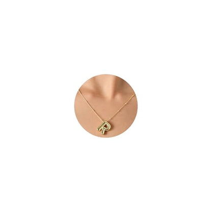 Gold Bubble Initial Necklace for Women Balloon Letter Necklace 18K Gold Plated Dainty Alphabet Pendant Puffy Name Personal Necklace - color: R