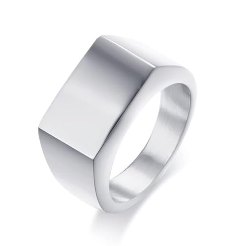 MYNENEY Stainless Steel Square Shape Signet for Men Statement Ring - color: 10x16mm Silver