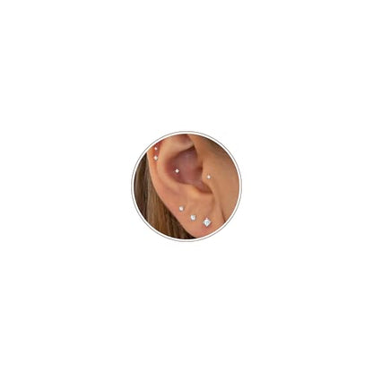16G/18G/20G Tiny CZ Stud Earrings, Gold Flat Back Earrings, Threadless Cartilage Tragus Piercing Conch Stud Nose Helix Stud - color: CZ -Silver, size: 20 gauge (0.8mm post)