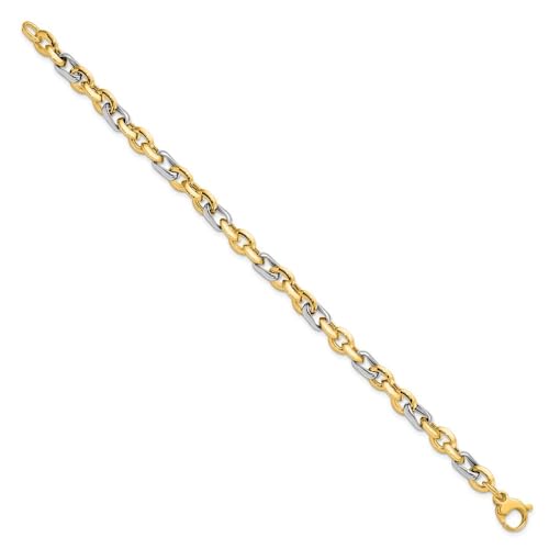 Diamond2Deal 14K Two-tone Gold Polished Fancy Link Chain Bracelet 7.75"
