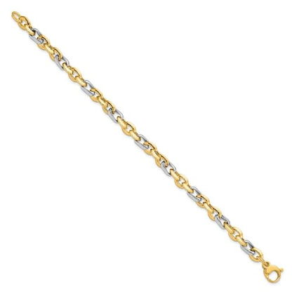 Diamond2Deal 14K Two-tone Gold Polished Fancy Link Chain Bracelet 7.75"