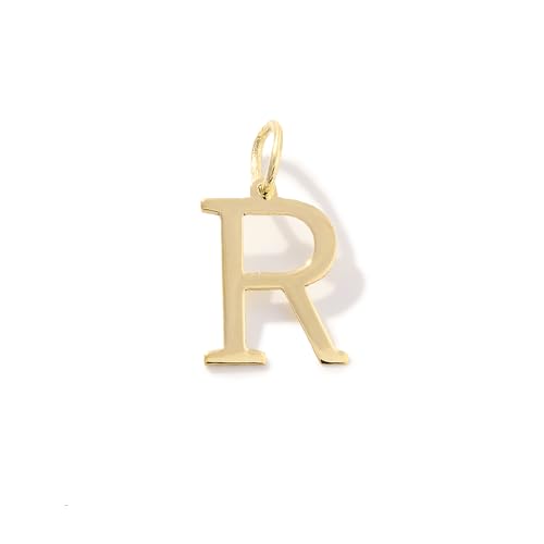 14K Solid Gold Initial Letter Charm Pendant for Women - Personalized Block Letter Add On Charm (A to Z All Letters) - color: R