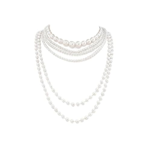 Long Pearl Beaded Necklace Layered Big Small Beads Pearl Necklaces Multi Strand Pearls Necklaces for Women Trendy Jewelry Gift - color: C