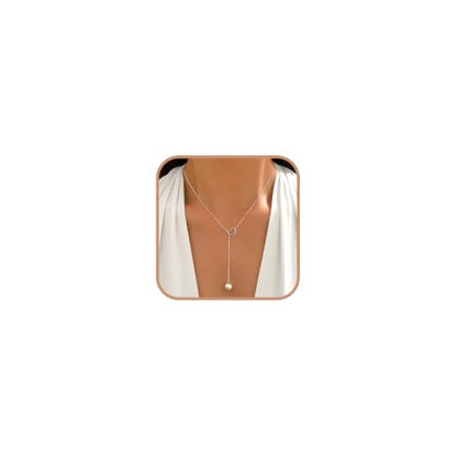 Heart Pearl Y Drop Lariat Long Necklace for Women | 925 Sterling Silver 14K Gold Plated Prom Wedding Bridal Necklace Cute Dainty Layered Dangle Necklace Summer Jewelry - color: Silver