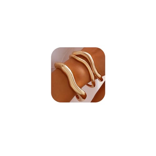 Chunky Gold Bangle Bracelets for Women Trendy Irregular Statement Cuff Bracelets Stack Wide Minimalist 3PCS Bangle Set Jewelry - style: Gold B